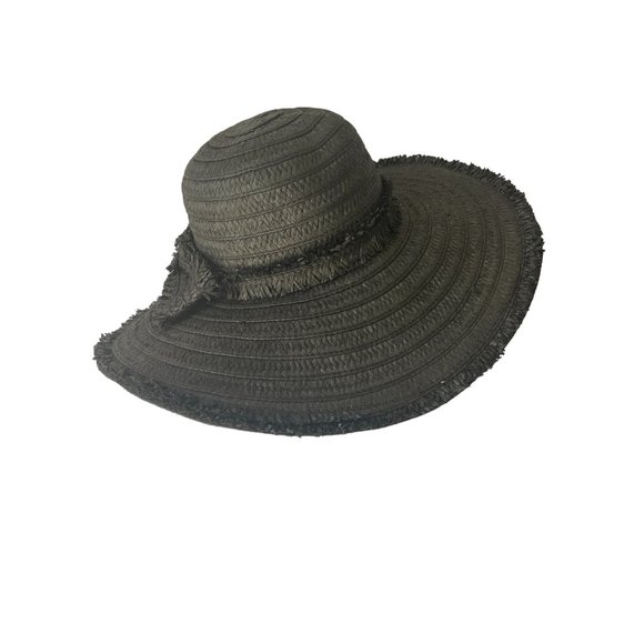 Something Special Accessories - Something Special Floppy Wide Brim Black Bow Straw Hat